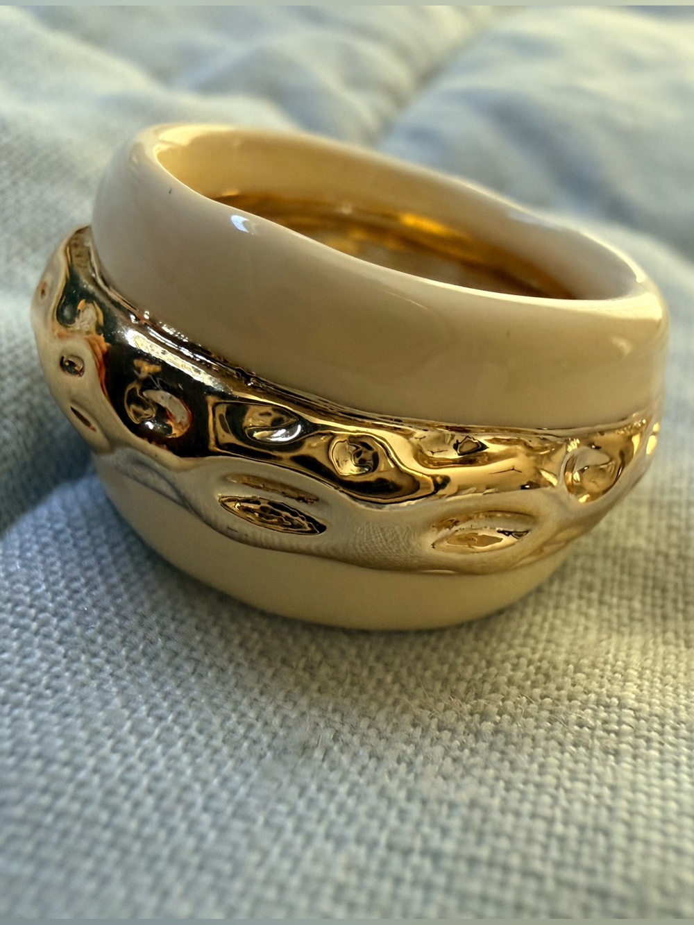 Cream and Gold Dome Statement Ring
